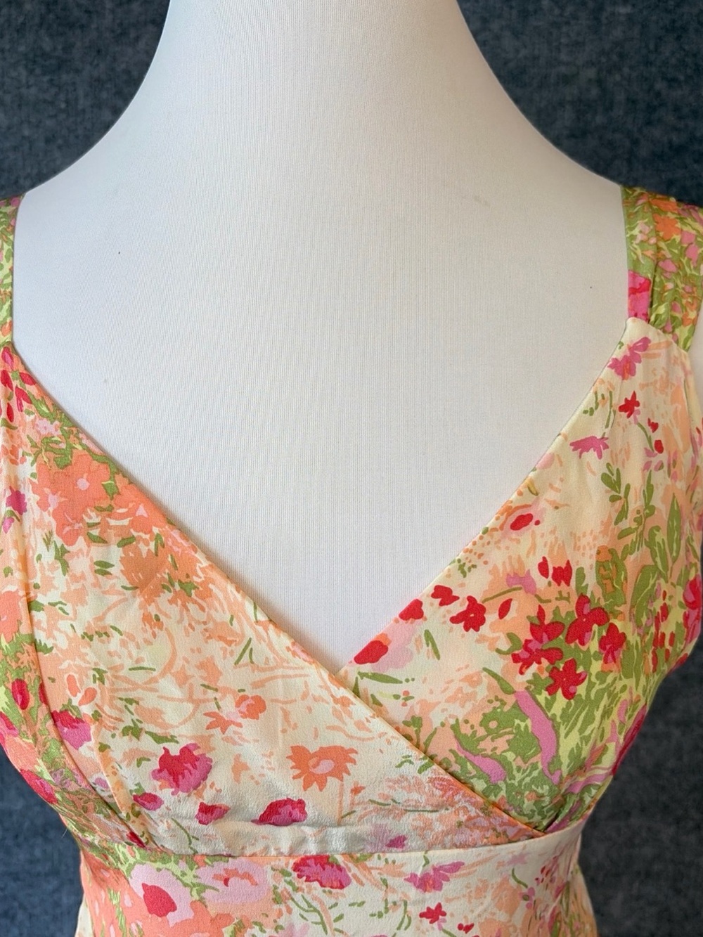 Plenty by Tracy Reese Peach, Pink & Green Floral Wrap Midi Dress - Picture 3 of 14